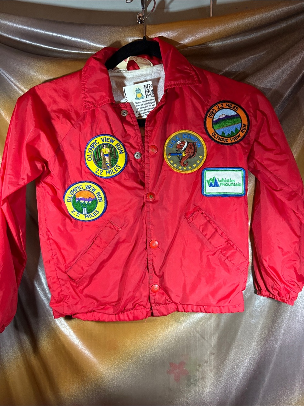 Vintage 80’s Sears Kids Red Patchwork Jacket. Pacific Northwest patches‎ NN